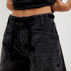 We the Free Moxie Barrel Shorts in Night Hawk Black with Drawstring Waist